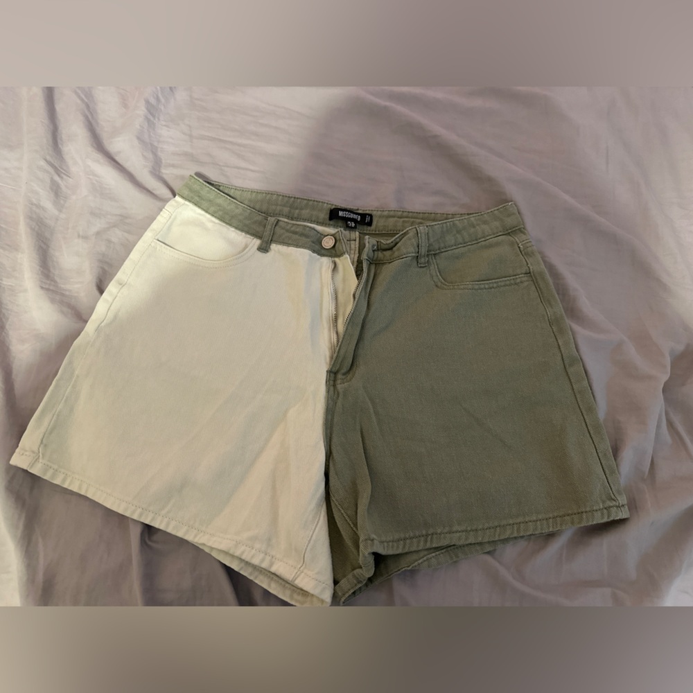 Missguided Olive and Cream Denim Shorts